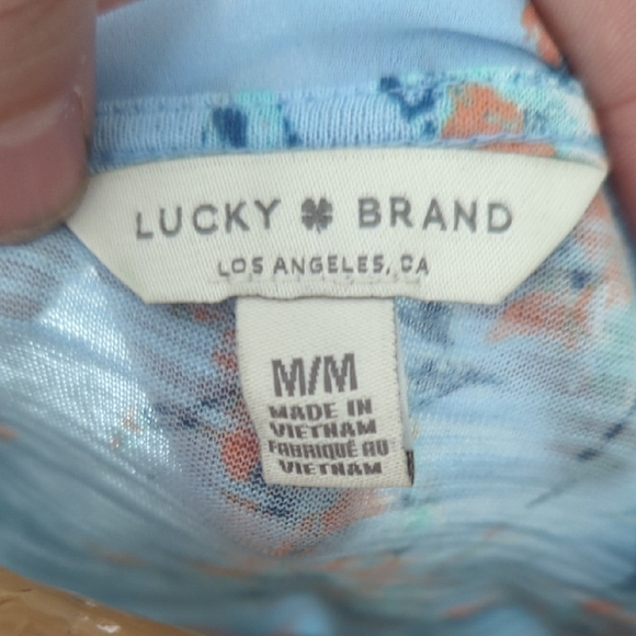 Lucky Brand Cotton/Modal Blue Ruffled Flutter Sleeve Blouse - Picture 2 of 4